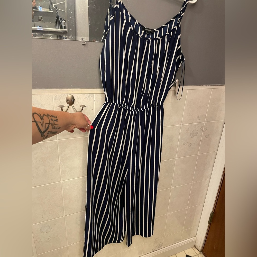Blue & white striped romper